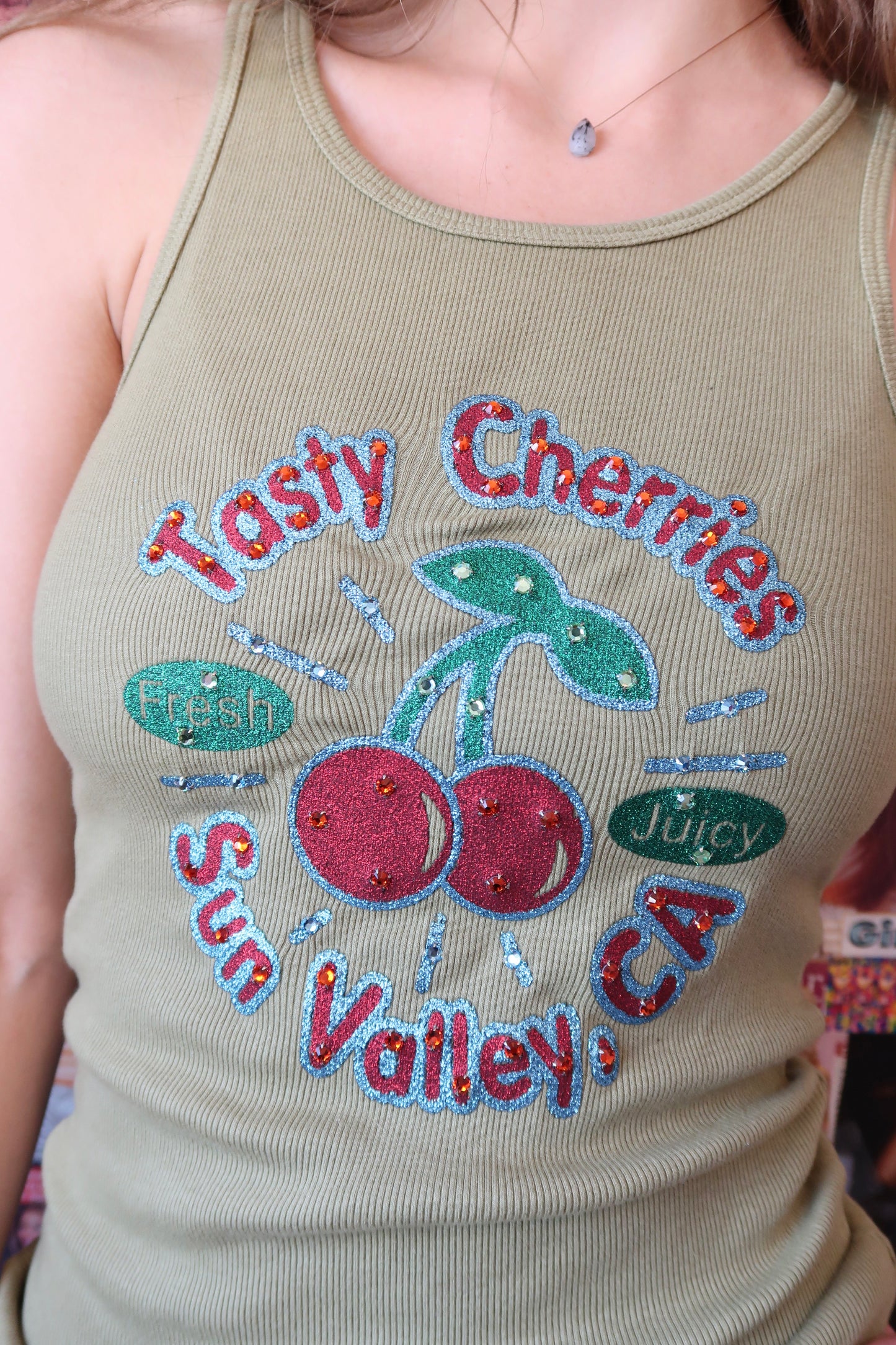Y2K BEDAZZLED CHERRY TANK
