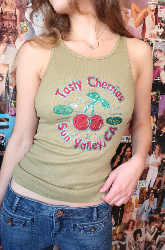 Y2K BEDAZZLED CHERRY TANK