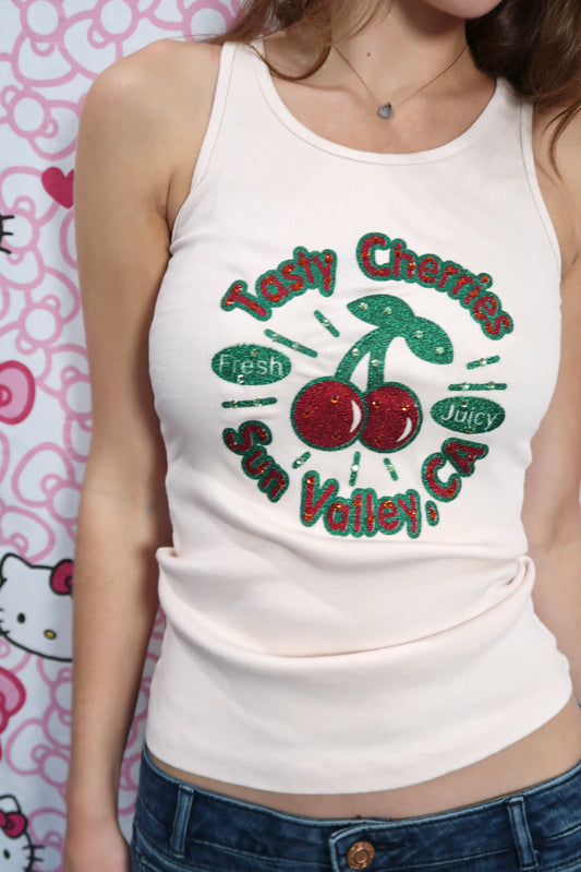 Y2K BEDAZZLED CHERRY TANK